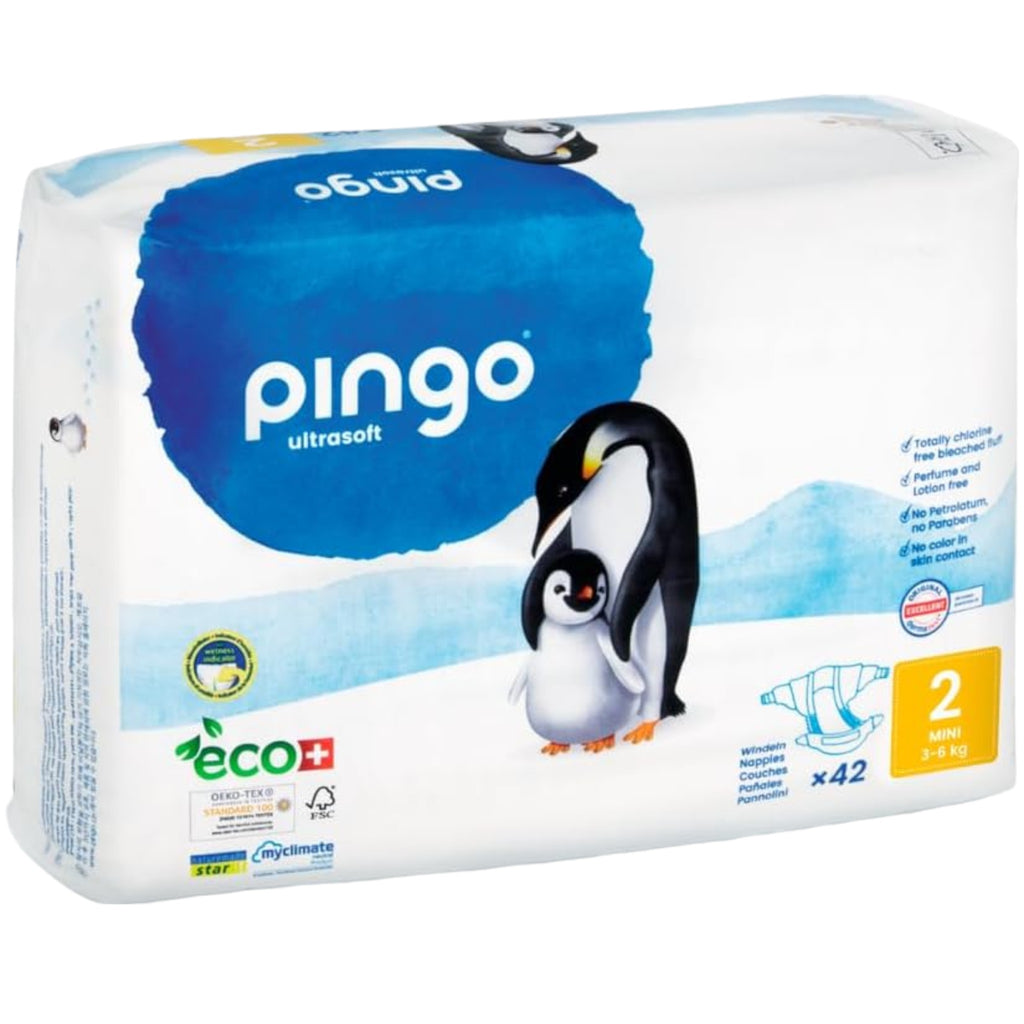 Pingo Pañales Ecológicos Talla 2 Mini (3-6kg), 1 bolsa de 42 pañales