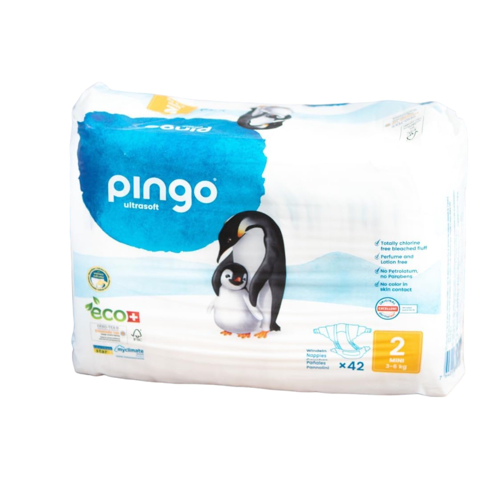Pingo Pañales Ecológicos Talla 2 Mini (3-6kg), 1 bolsa de 42 pañales