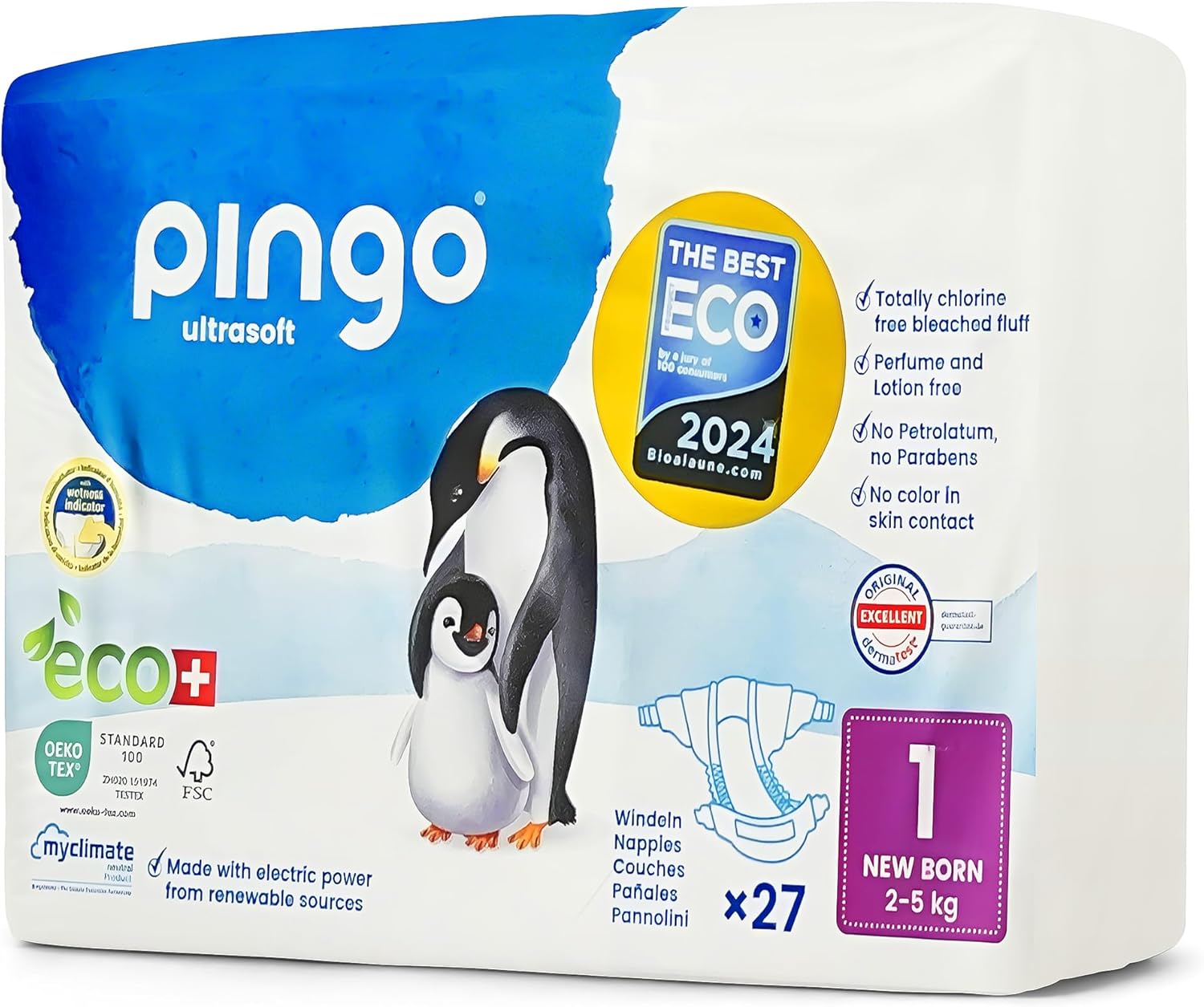 Pingo Pañales Talla 1 (2-5 kg), Suave Protección para Recién Nacidos, 27 Pañales Ecólogicos