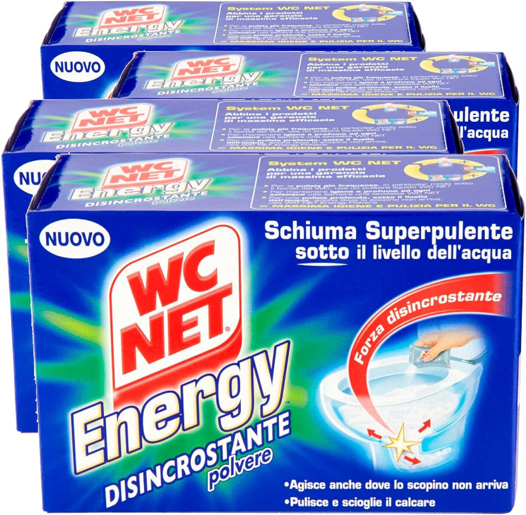Wc Net - Energy Desincrustante, limpiador antical en polvo para inodoro, espuma autolimpiante, 4 bolsas x 4 paquetes