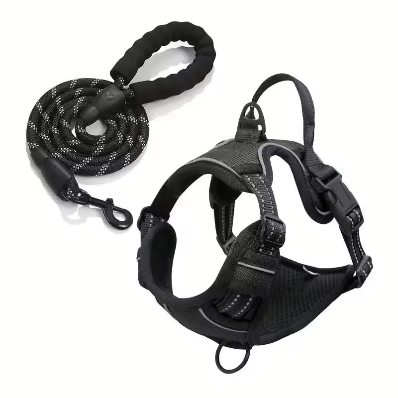 Arnes Y Correa Perro Grande - Arnes De Lujo Talla L para Mascotas Adultos - Tela Oxford Resistente, Acolchado Suave, Correas Elásticas para Mayor Comodidad Y Circulación