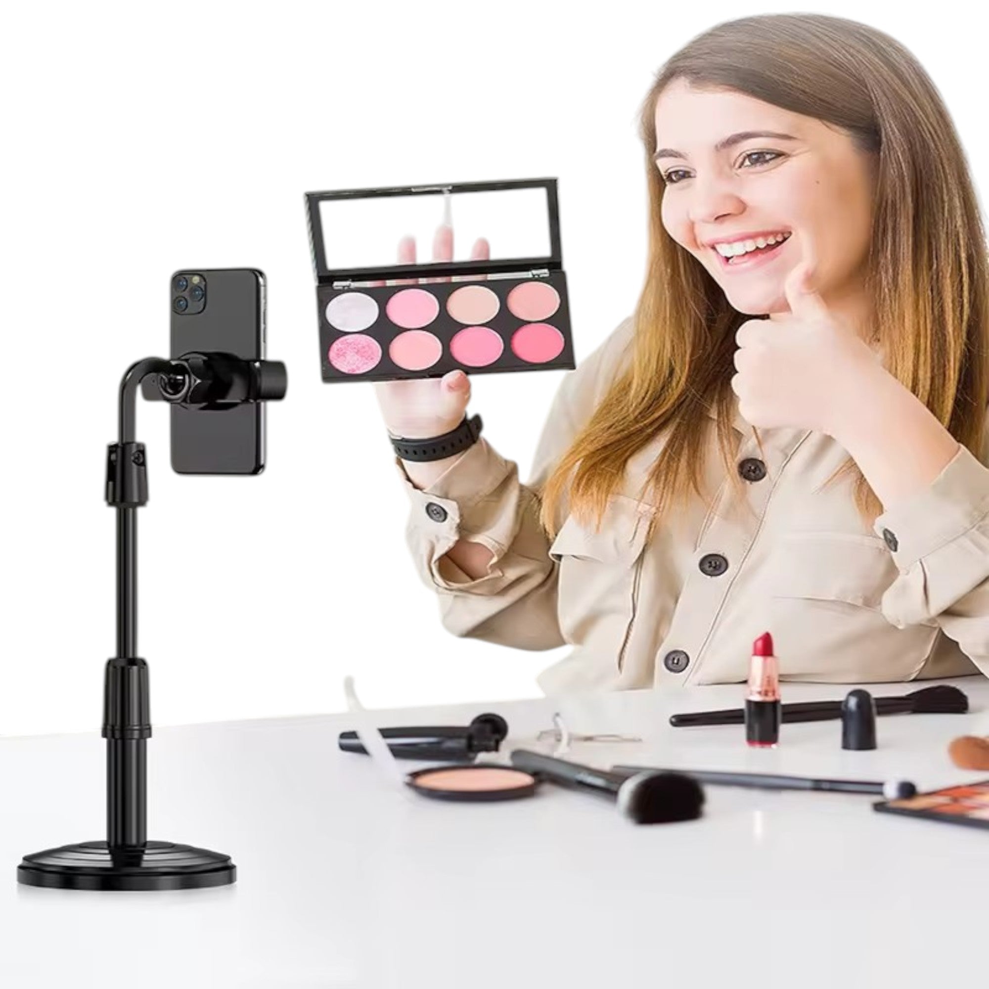 Soporte para Teléfono Inteligente y iPhone de Escritorio para Adultos y Personas Mayores con Estabilidad Reforzada, Altura Ajustable 18-30 cm, Sujeción Segura y Rotación 360°