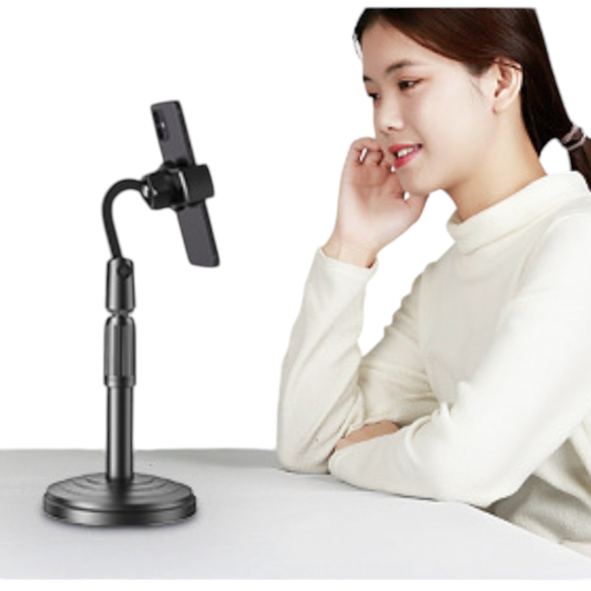 Soporte para Teléfono Inteligente y iPhone de Escritorio para Adultos y Personas Mayores con Estabilidad Reforzada, Altura Ajustable 18-30 cm, Sujeción Segura y Rotación 360°